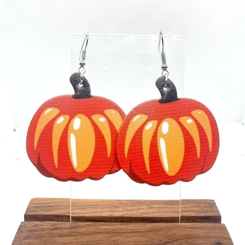 Orange Pumpkin Faux Leather Earrings